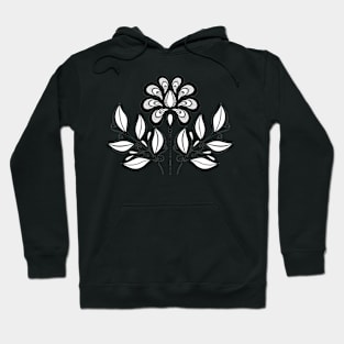 Monochrome Floral Design Element in Doodle Line Style Hoodie